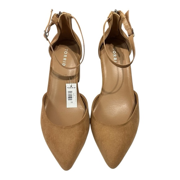 Torrid Pointed Toe Block Heel Pump Tan Faux Suede Ankle Strap Extra Wide Width - Picture 5 of 10